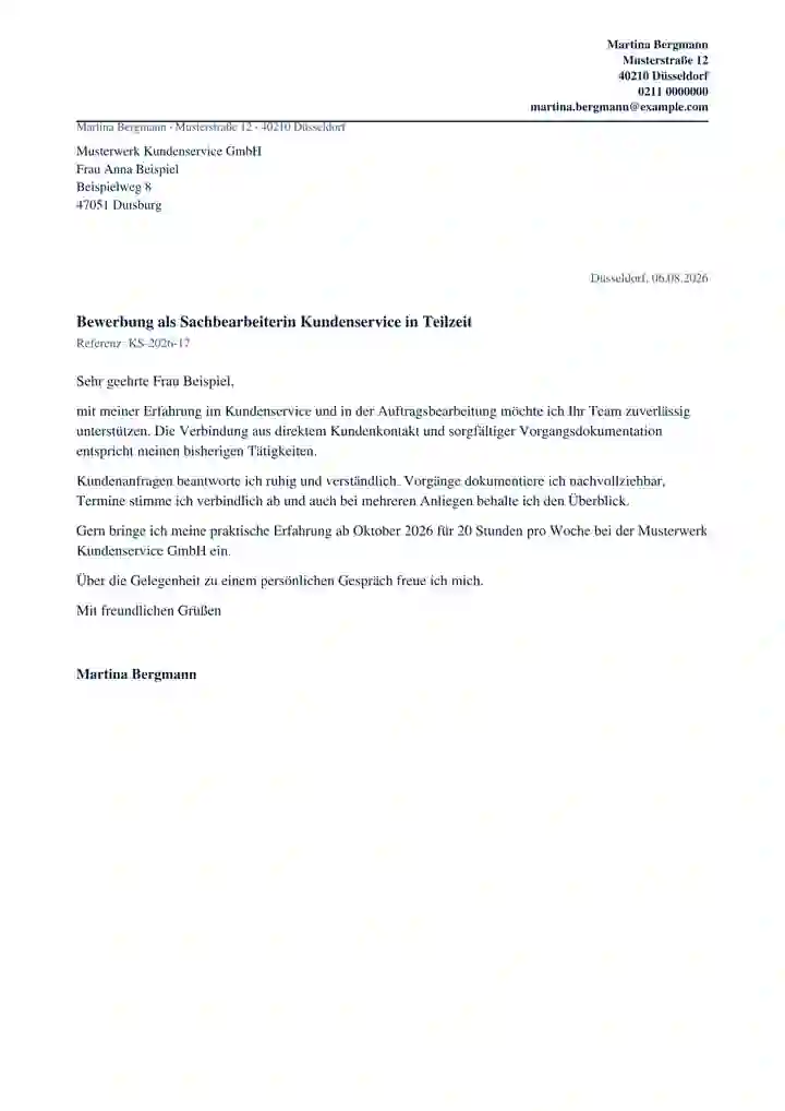 Vorschau eines klassisch gestalteten Bewerbungsanschreibens